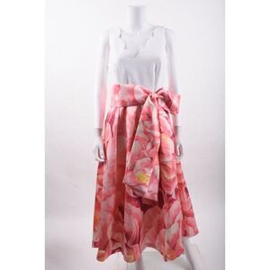 Theia Womens Daphne Dress Bow Sz 8 Pink White Floral Sleeveless V-Neck NWT